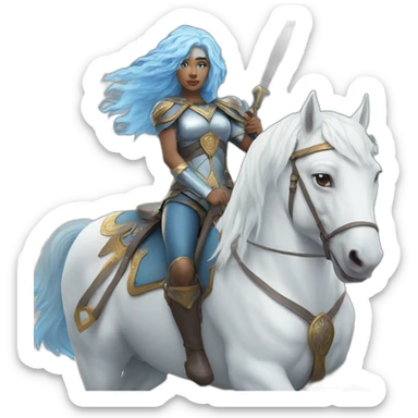 Blue haired Valkyrie riding white horse sticker