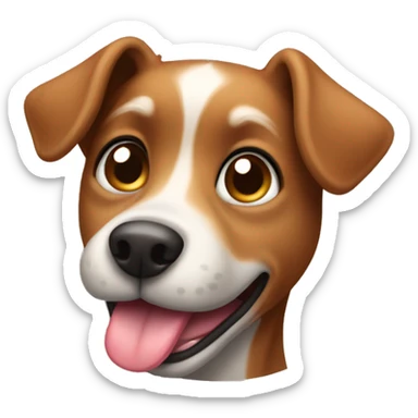 A brown small dog sticking out its tongue on the left side sticker