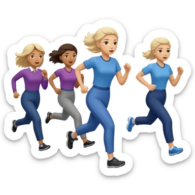 a female co-worker running and other co-workers chasing her -- the other co workers are tiny and in the distance and they are male and female sticker