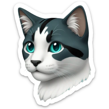 cat with black fur teal stripes and and a teal star on it's neck. it also has a teal nose and blue eyes sticker