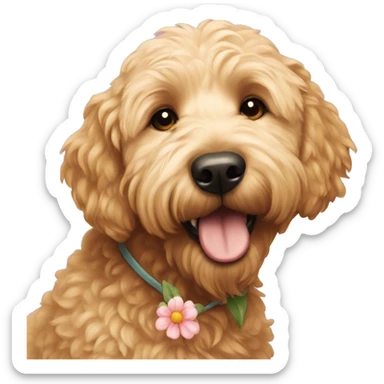 Golden doodle with flower in its ear sticker