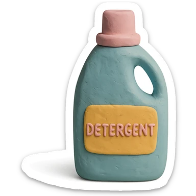bottle of detergent in claymation style, pastel colors, visible fingerprints, soft matte finish sticker