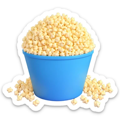realistic popcorn overflowing from a container, 3D style sticker