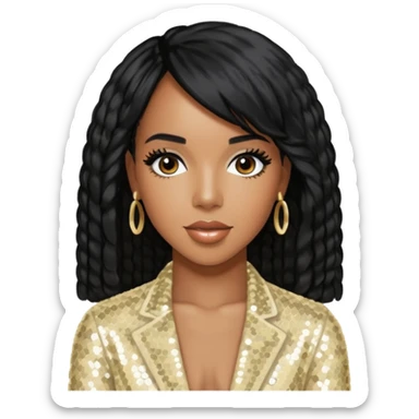 Kelly Rowland from Destiny's Child with black hair, cream sequin outfit sticker