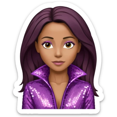 Jada Pinkett Smith with long dark brown hair, mauve sequin outfit sticker