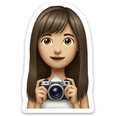 Realistic camera girl with camera and brown long hair and a fringe sticker