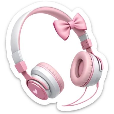 White aesthetic headphones with pink bow sticker