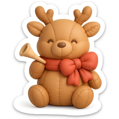 deer with ribbon scarf holding birthday horn in cushion style sticker