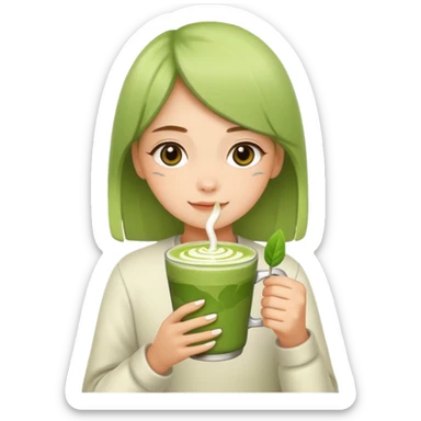 Girl with matcha latte sticker