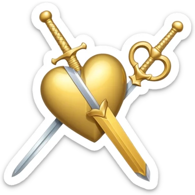golden sword cuting in half a gold heart sticker