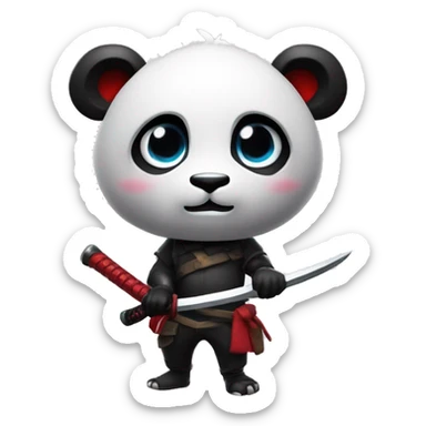 crea un emoji de un panda blanco y negro con una katana ojos rojos en fortnite epico. sticker