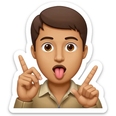 Man making v shape with fingers to mouth and tongue sticking out of mouth sticker
