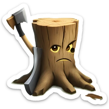 Tree stump with an axe cleaved in the top of the stump  sticker