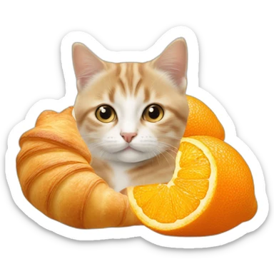 Chaton mange un croissant et une orange sticker