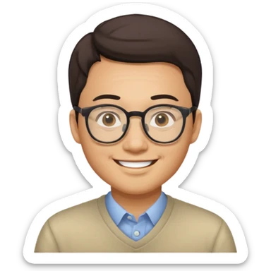 asian man wear glasses smile sticker