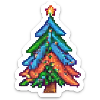 A Christmas tree with rainbow colors spread from inside to out with a middle Christmas tree shape hole sticker