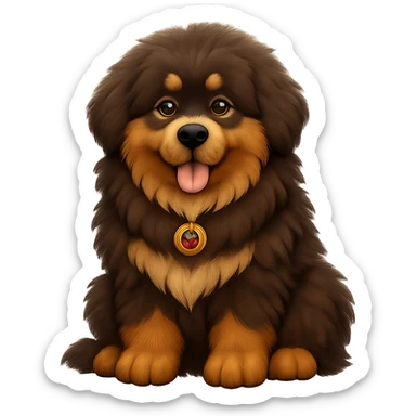 Make the Tibetan Mastiff's fur even fluffier in the style of apple emojis, with no background. sticker