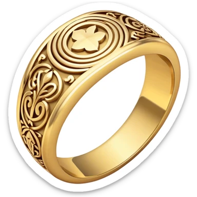 A gold ring with an intricate, elegant engraved design, smooth polished finish sticker
