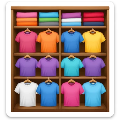 A closet with T-shirts in different colors. sticker