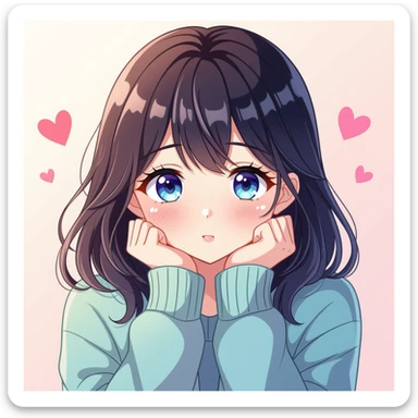anime heart, blushing, soft pastel colors, kawaii face sticker