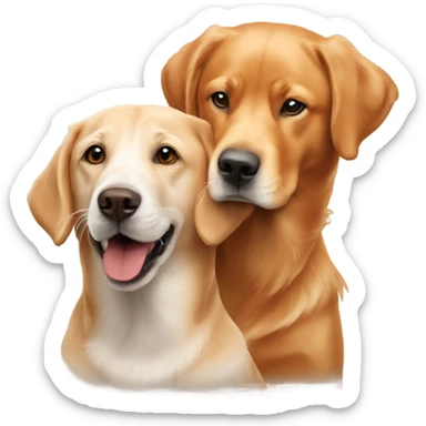 Fox red Labrador and white golden retriever playing sticker