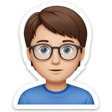 a boy with brown hair and blue eyes glasses sticker