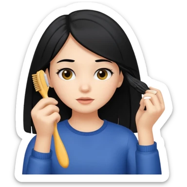 A girl with black hair brushing her hair sticker