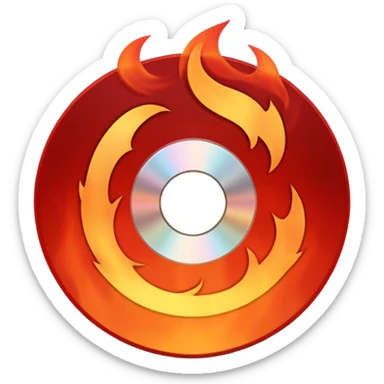 A minimalist CD disc with a subtle fire design, red flames. sticker