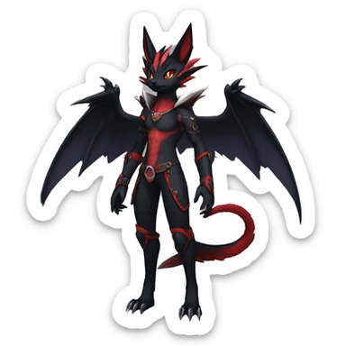 cool anthro edgy black red ethereal fantasy nargacuga-noivern-cat-Fakemon collar harness full body sticker