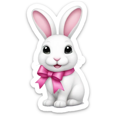 white bunny with pink bow christmas sticker