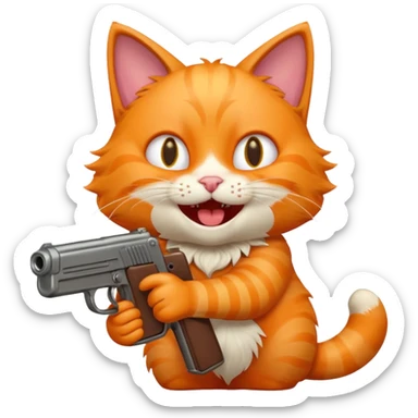 A cat with a gun laughing sticker