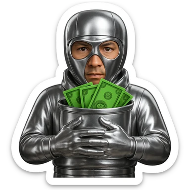 Fix the face to look more natural and human with a light tan face and money green accents, keep everything else in chrome 3D metallic style, no background. sticker
