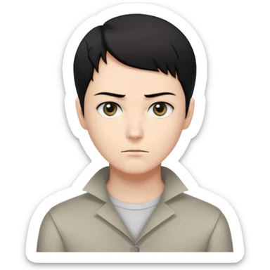 short black neat hair, sharp dull gray eyes, pale skin, serious expression, upright posture, minimal accessories, sharp and precise style. Levi Ackerman  sticker
