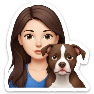 White girl with dark brown long hair with her pitbull dog sticker