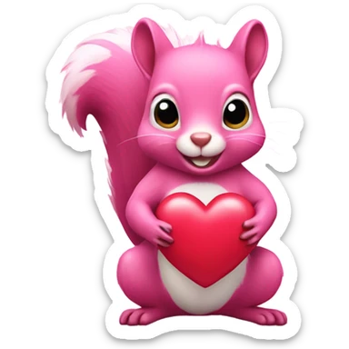 pink squirrel holding a heart sticker