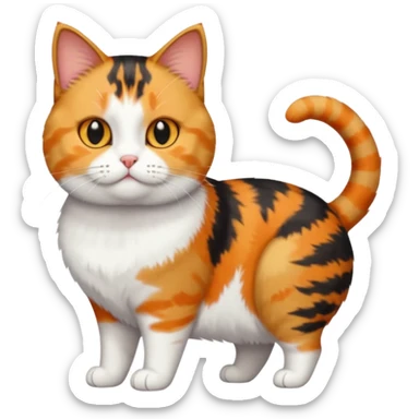 full body calico tabby + white cat with small head and fat body sticker
