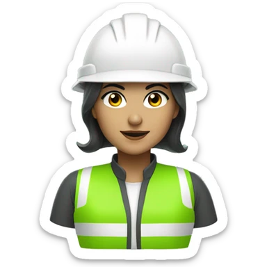 Turkish woman electrical engineer with white helmet and phosphorescent protection green vest sticker