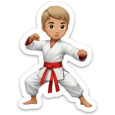 Martial artist in dynamic kung fu pose, wearing traditional loose outfit with sash sticker