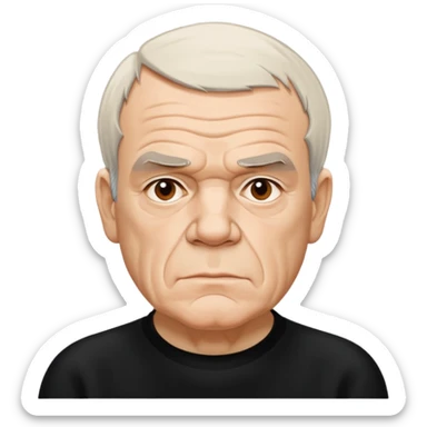 Milan Kundera with his serious, philosophical and literary personality suggested by his creases on his face, but not looking fragile nor aggressive sticker