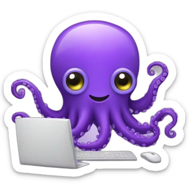 Computer Cute purple Octopus with a computer sticker