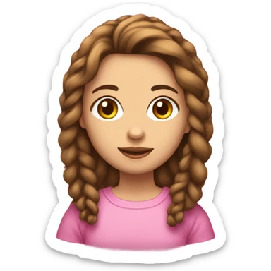 menina com cabelos cacheados castanhos e com um laço rosa e blusa b sticker