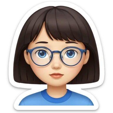 Asian girl with bangs and glasses with brunette blue eyed boy sticker