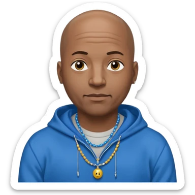 Bald black guy 40 years old with blue hoodie and and bead emoji sticker
