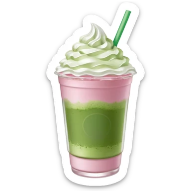 Clear Starbucks cup, no logo, with light pink drink, matcha foam, and whip cream on top sticker