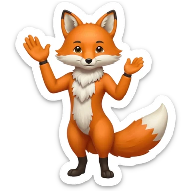 A full boddy orange fox that haves a hand slap  sticker