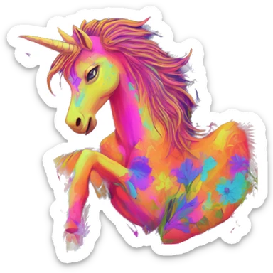 Graffiti Trippy patchwork Zombie Pegasus unicorn psychedelic flowers floral groovy art neon rave raving sticker