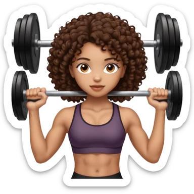 pretty lightskin girl with brown eyes and brown curly hair lifting weight sticker