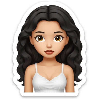 a pretty bratz tan girl with wavy black hair wearing a white cami top sticker