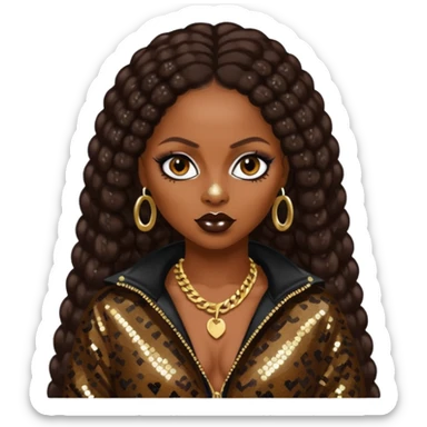 Foxy Brown, Rapper with dark brown hair, black sequin outfit sticker