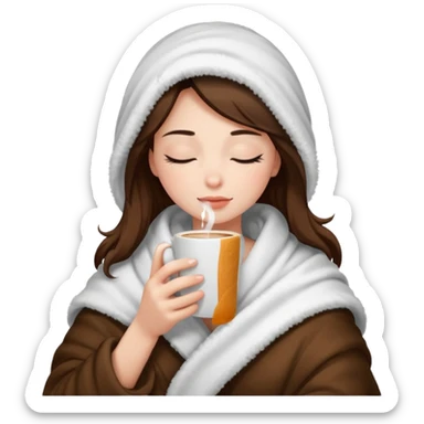 girl inside a blanket sipping coffee eyes closed sticker